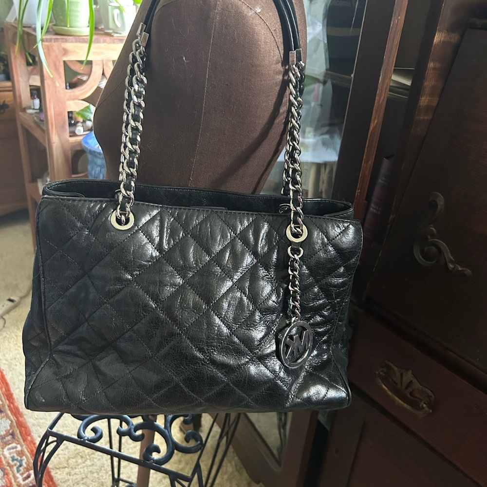 Black Quilted Leather Chain Shoulder Bag Michael Kors
